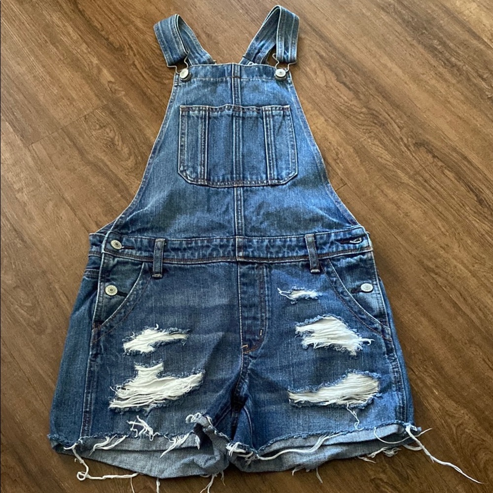 Distressed Denim Short Overalls Woman size Small